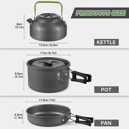 22pcs Camping Cookware Mess Kit Camping Pot and Pan Cooking Set