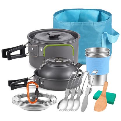 22pcs Camping Cookware Mess Kit Camping Pot and Pan Cooking Set