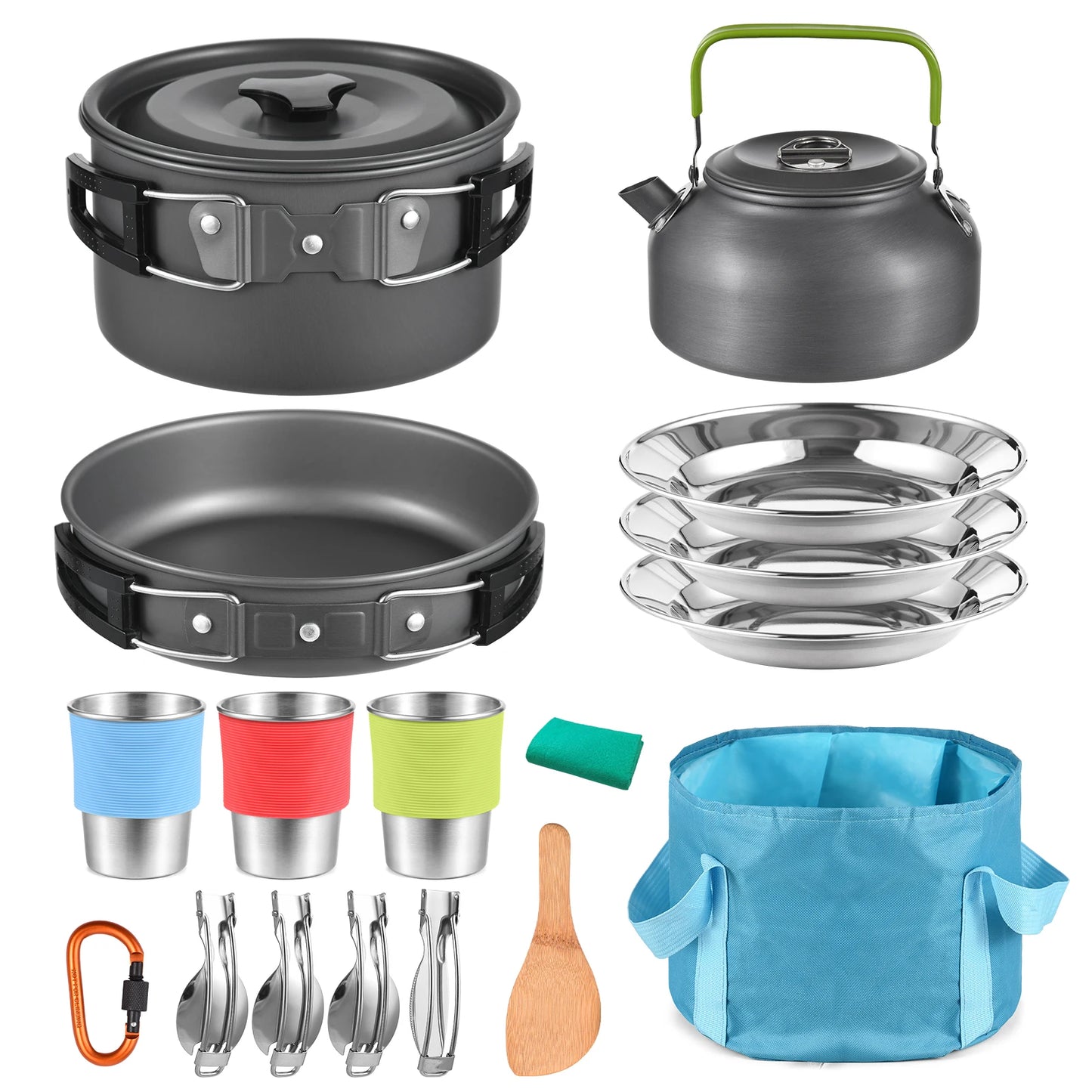 22pcs Camping Cookware Mess Kit Camping Pot and Pan Cooking Set