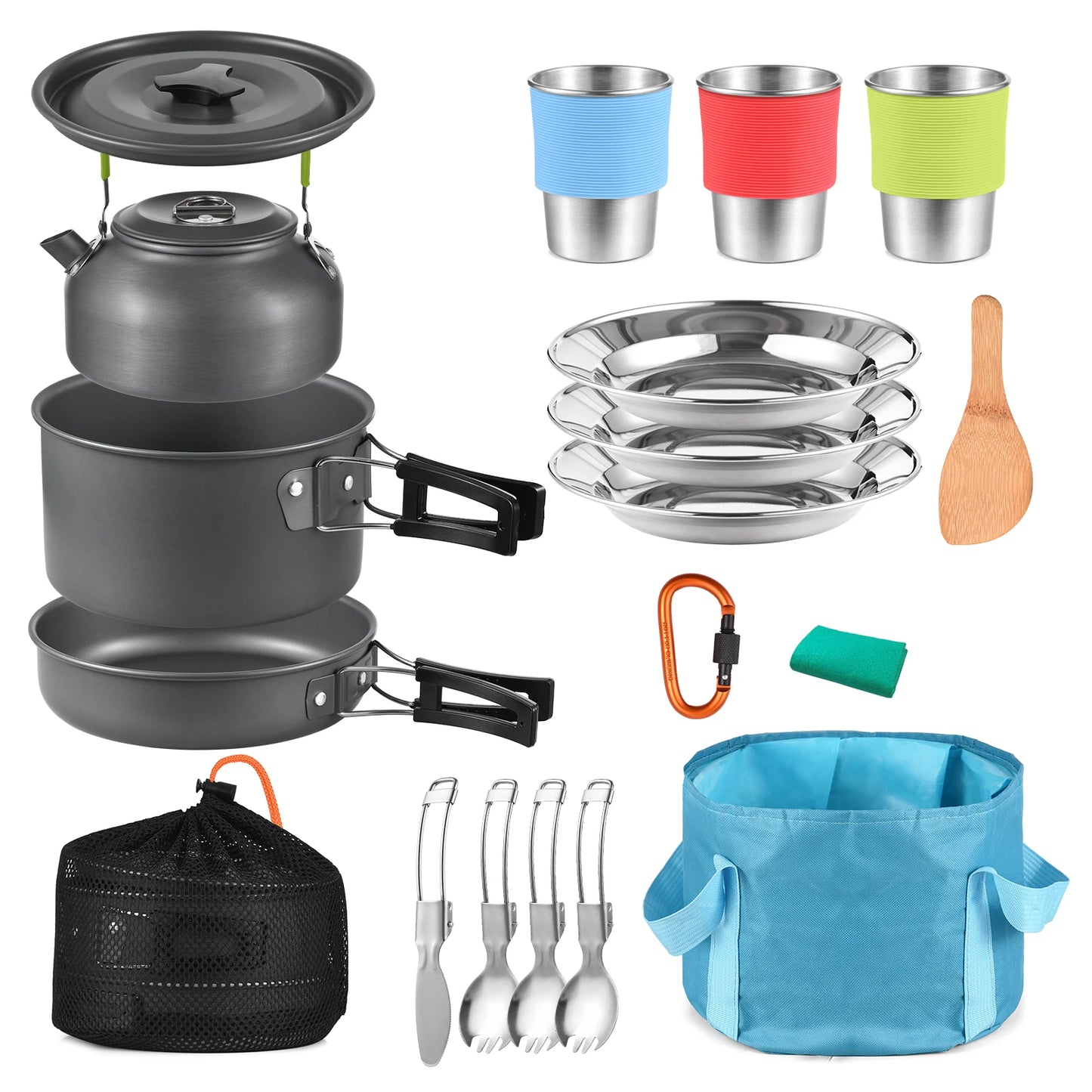 22pcs Camping Cookware Mess Kit Camping Pot and Pan Cooking Set